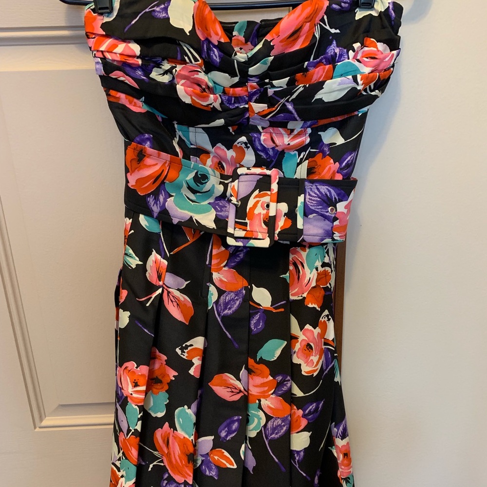Strapless floral print dress
